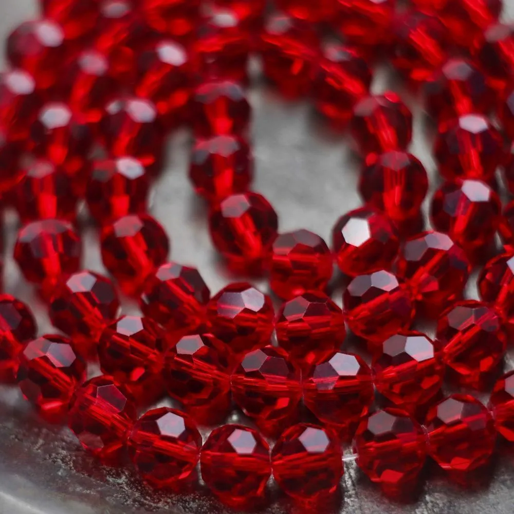 бусина, стекло 8, граненая, цвет красный, 8 мм