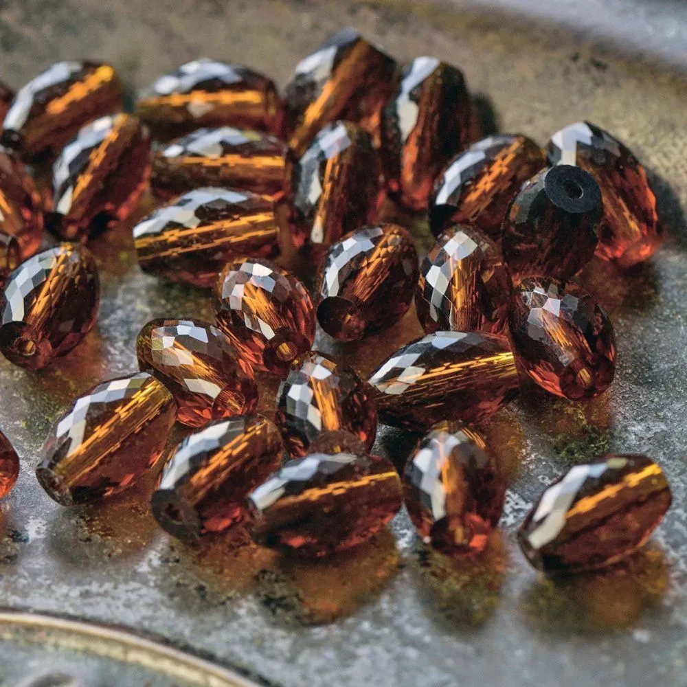 бусина, стекло овальная, граненая, цвет коньячный, 11.5x8 мм