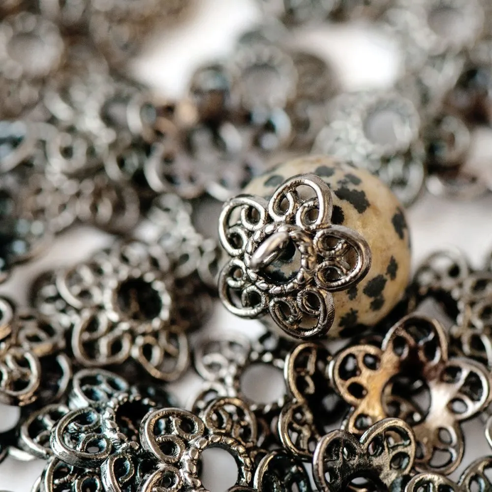 шапочка для бусин "кружево", цвет черный, 12х11.5х3 мм