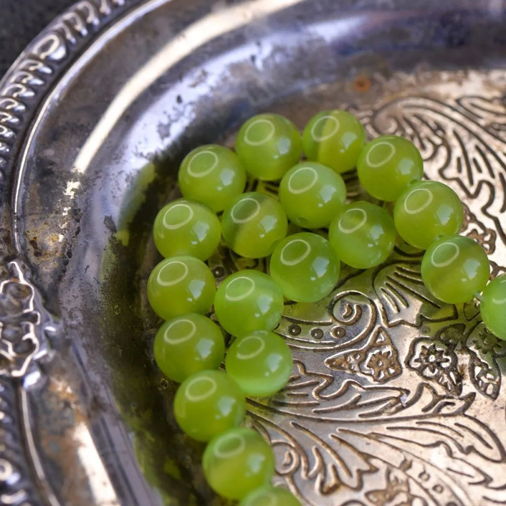 бусина "кошачий глаз", стекло, цвет зеленое яблоко, 10 мм