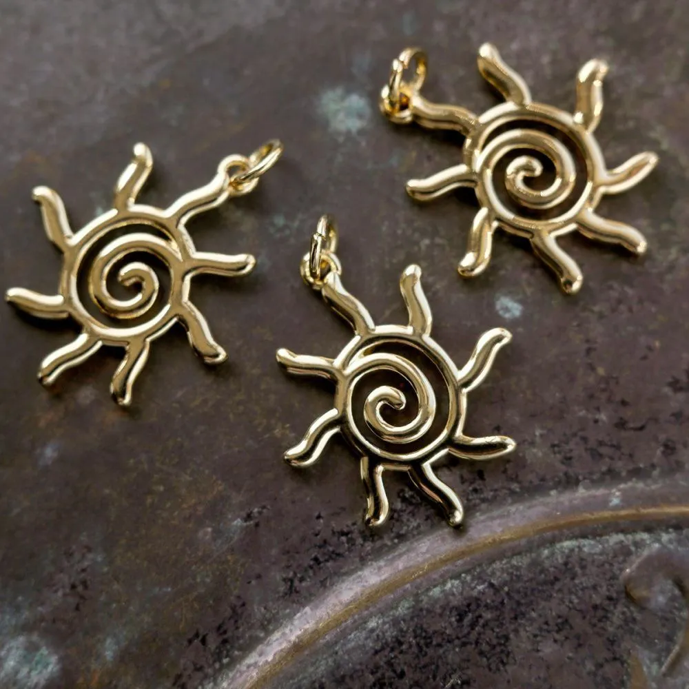 подвеска металл "солнце", позолота, 21.5x18.5x1.5 мм