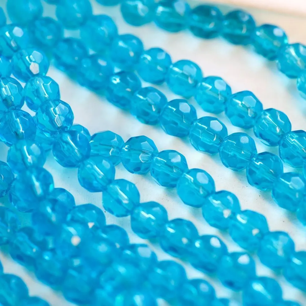 бусина, стекло 6, граненая, цвет яркий голубой, 6 мм