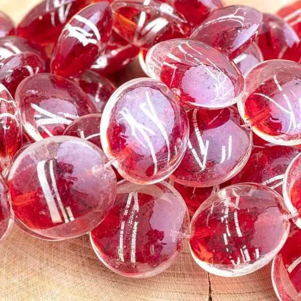 бусина, стекло с фольгой, плоская, красный, 20 мм (шт)