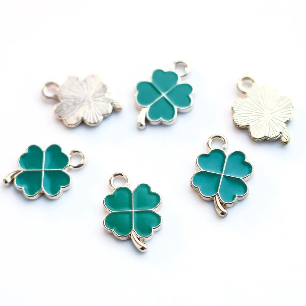 подвеска металлическая "клевер", эмаль, цвет зеленый, 18x12x2 мм