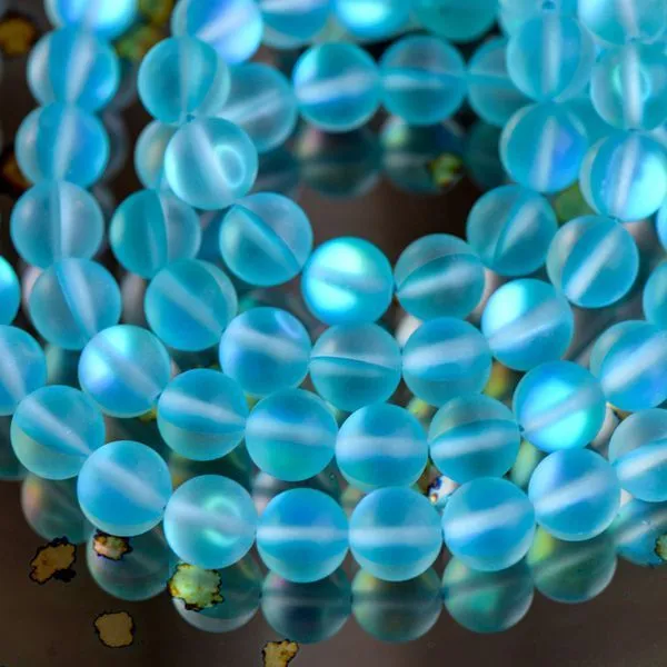 бусина, стекло "лунный камень", цвет бирюзовый, 8 мм