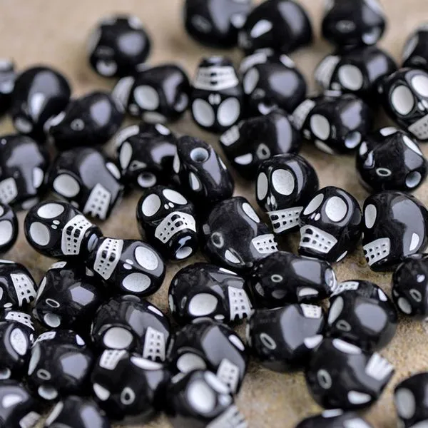 бусина, смола, "черепок", цвет черный, 13x10x12 мм