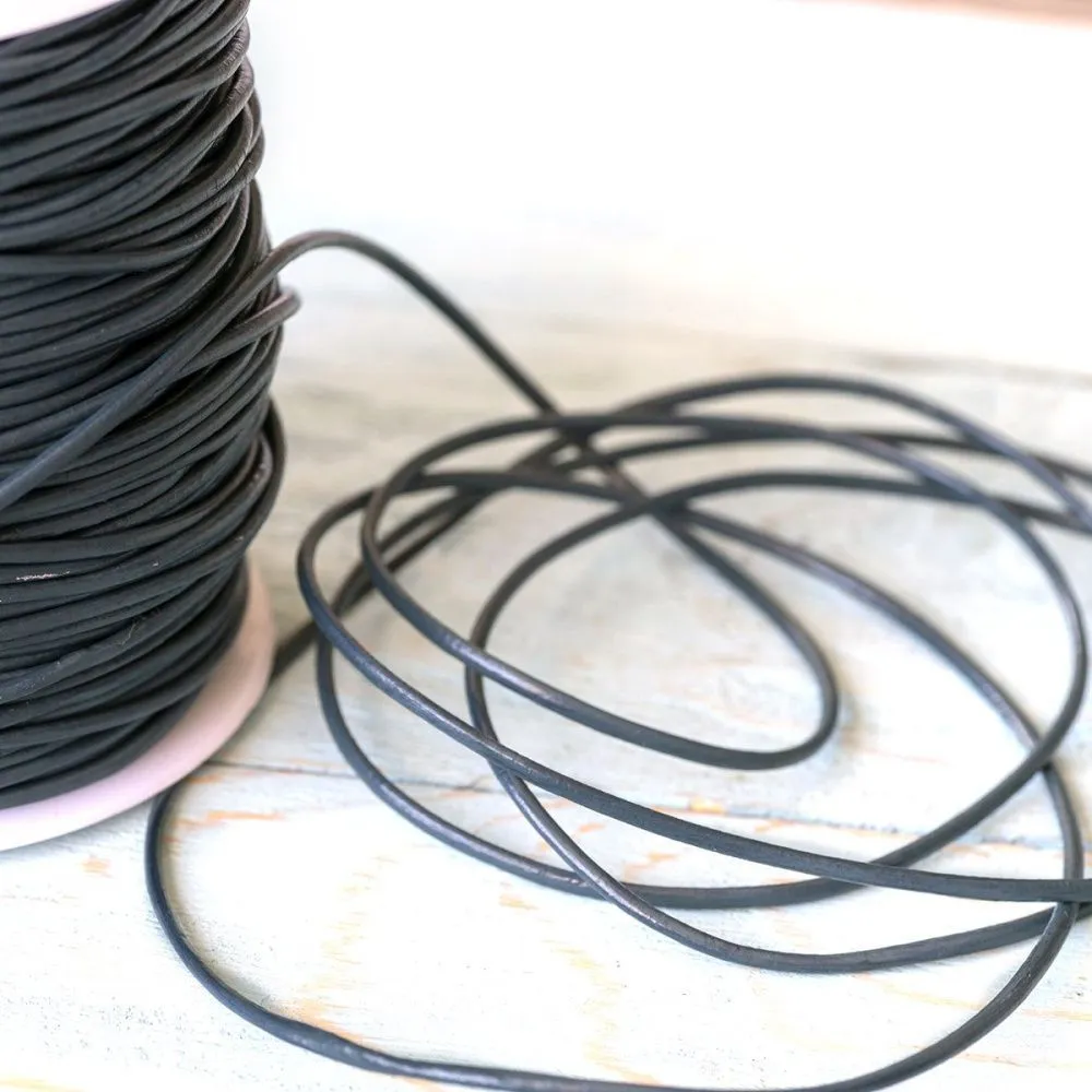 шнур кожаный, цвет грязно-синий, диаметр 2 мм