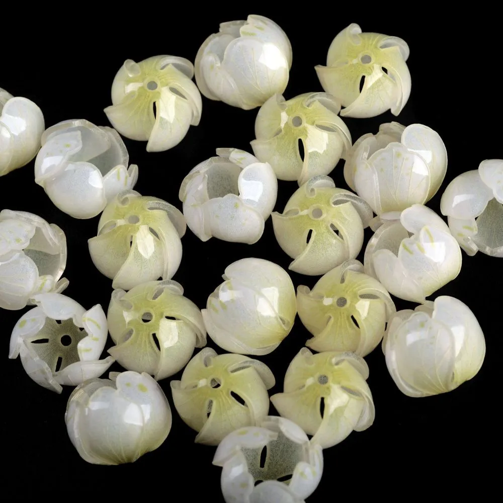 бусина, акрил "бутон", цвет белый/желтый, 14x16x16 мм