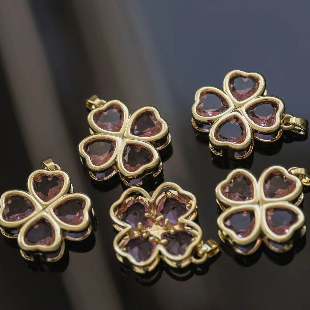 подвеска металл "клевер", розовый/позолота, 24x21.5x5.5 мм