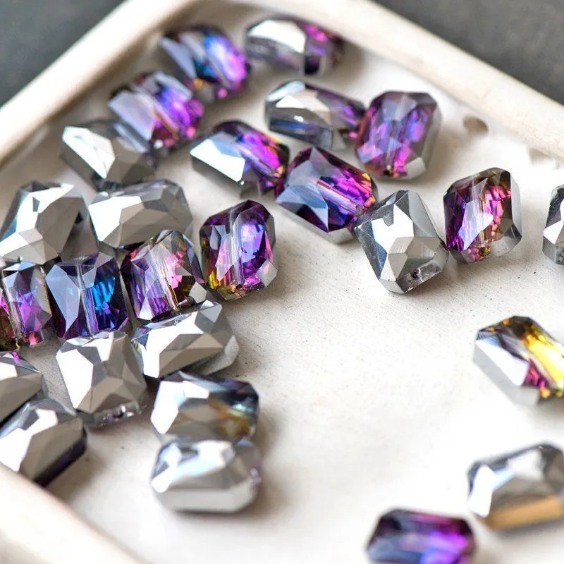 бусина, стекло, "баскет", граненая, цвет фиолетовый радужный, 12x9x7 мм