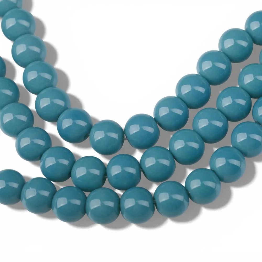 бусина, стекло 8, цвет темно-бирюзовый, 8 мм