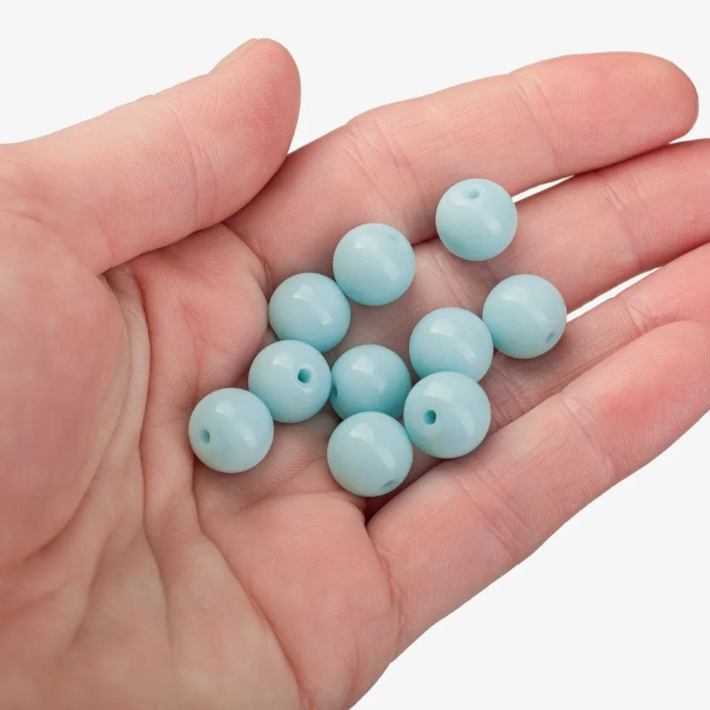 бусина, стекло 10, цвет светло-бирюзовый, 10 мм