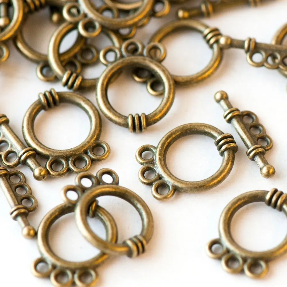 Замочки тоггл "трио", античная бронза, 18х14х3.5 мм