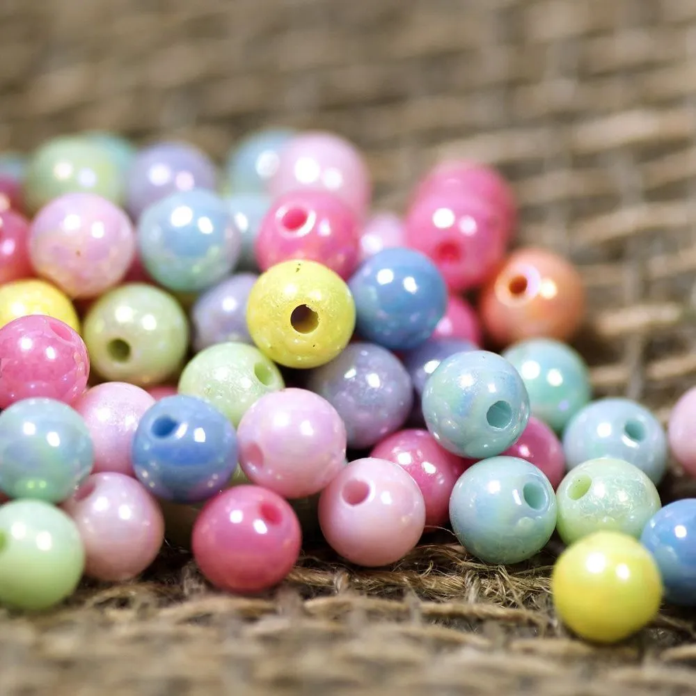 бусина, акрил "пастель-перламутр", цветовой микс, 6 мм