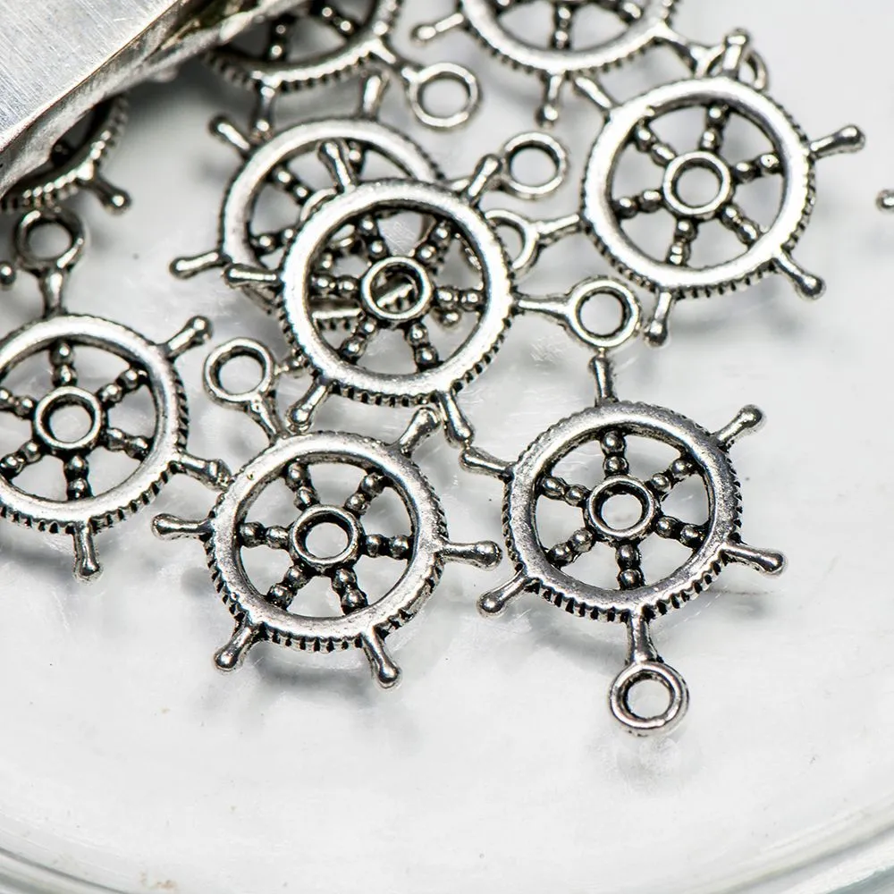 подвеска металлическая "штурвал", цвет античное серебро, 19x14x1 мм