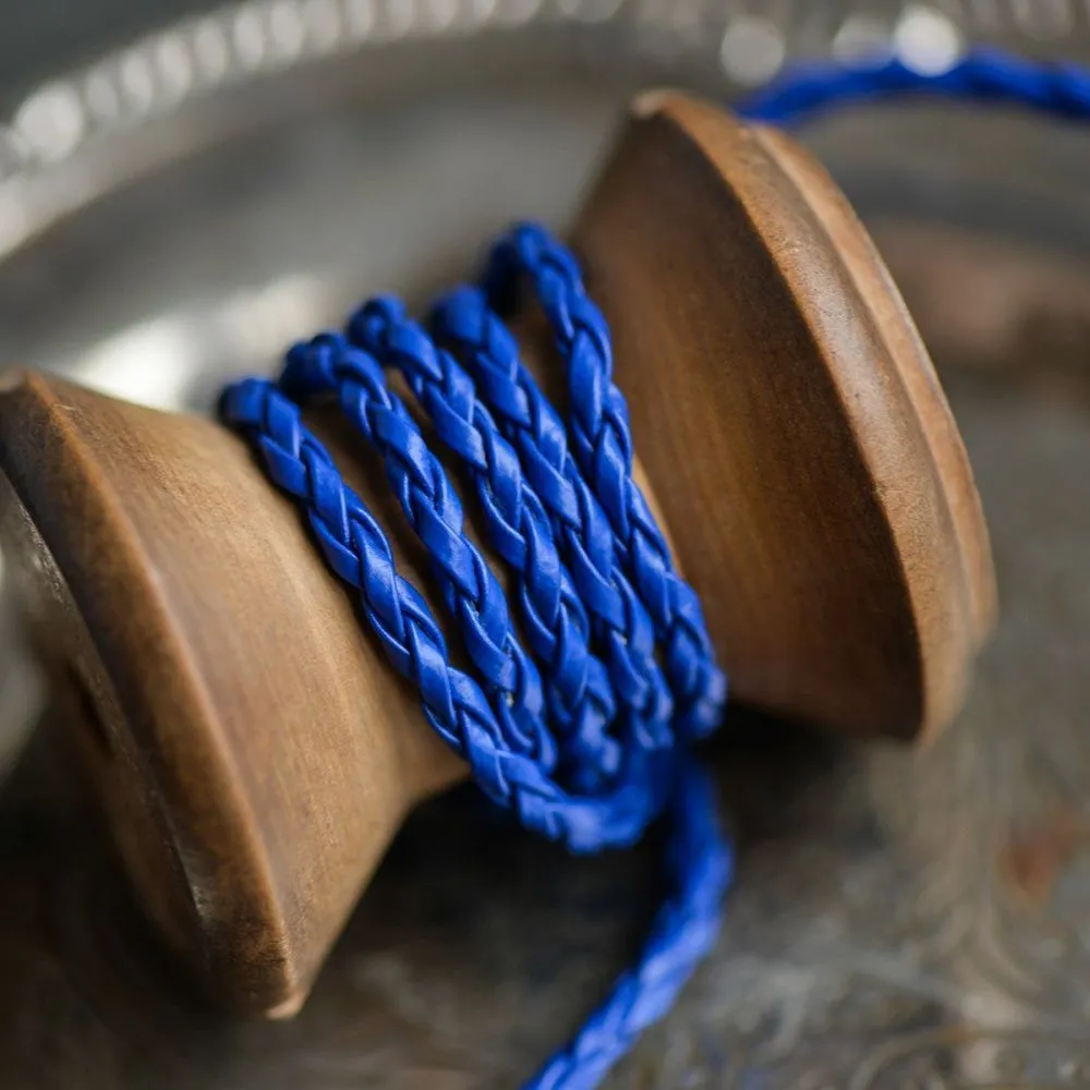 шнур, имитация кожи, плетеный, цвет синий, 3 мм