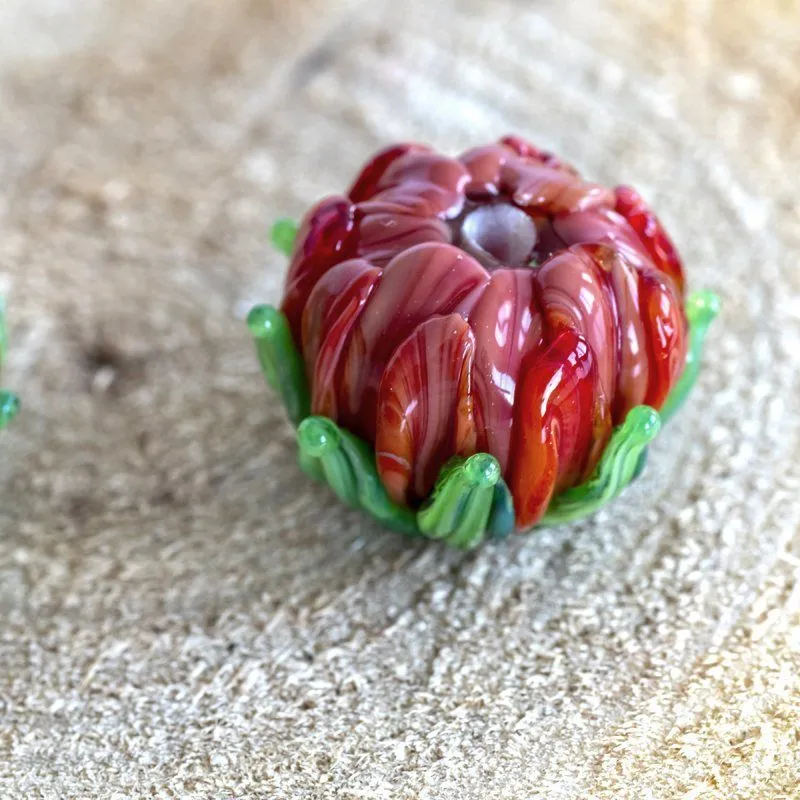 бусина, мурано "хризантема", фигурная, красно-оранжевый, 20х19мм