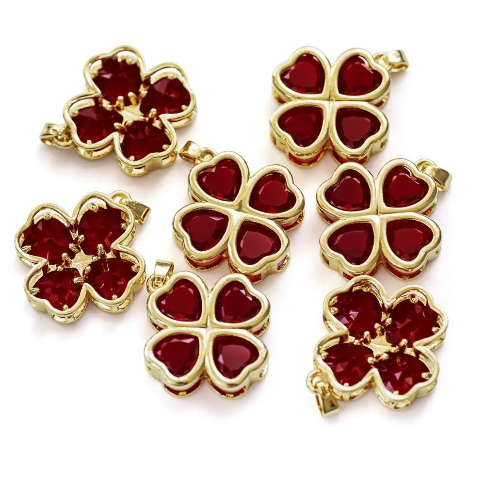 подвеска металл "клевер", красный/позолота, 24x21.5x5.5 мм