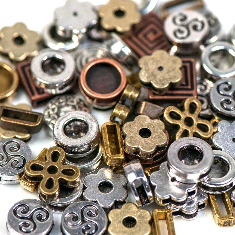 микс из бусин-слайдеров для кожаного шнура, цветовой микс