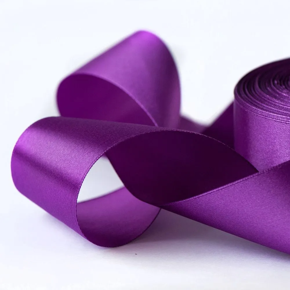 лента, атлас, цвет сиреневый насыщенный, ширина 50 мм ленты