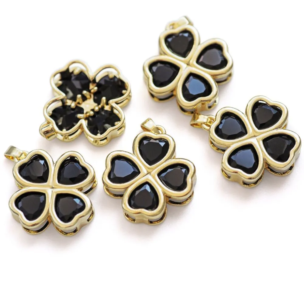 подвеска металл "клевер", черный/позолота, 24x21.5x5.5 мм