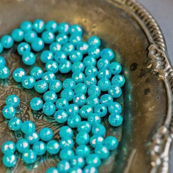 бусина, акрил 6, граненая, цвет бирюзовый бензиновый, 6 мм