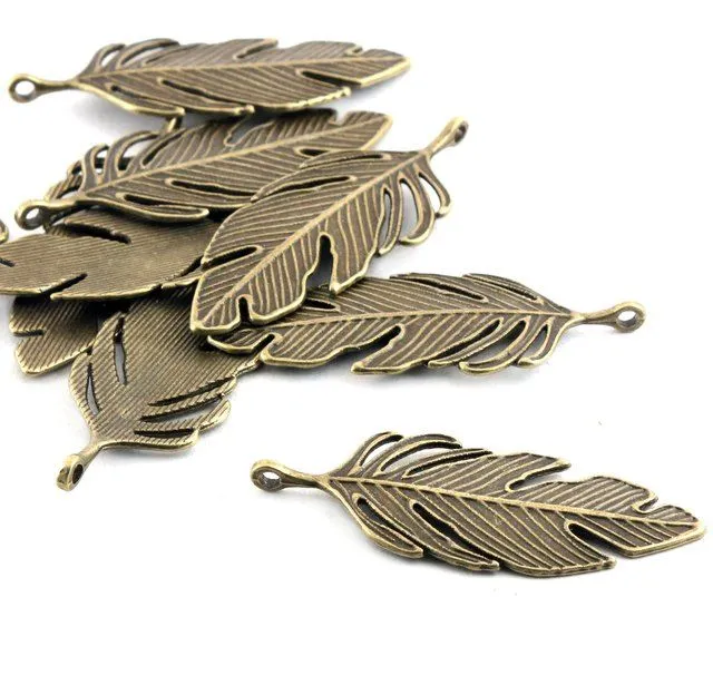 подвеска металлическая "перышко", цвет античная бронза, 62х23х2 мм