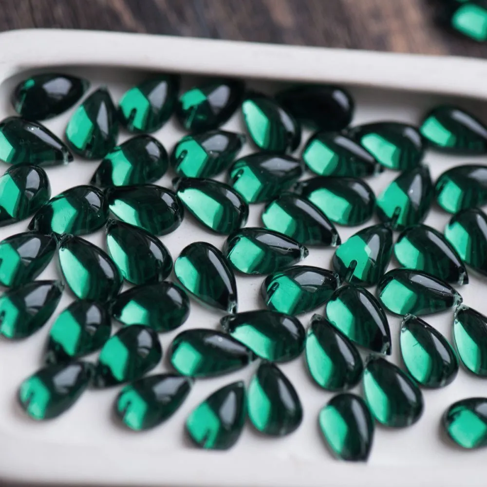 стразы пришивные "капля", акрил, цвет зеленый темный, 15х9х6 мм