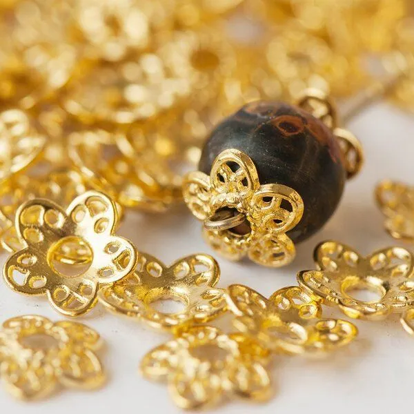 шапочка для бусин "кружево", цвет золото, 12х11.5х3 мм