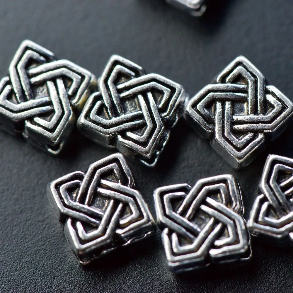 бусина, металл "ромбус", цвет античное серебро, 7х7x4 мм