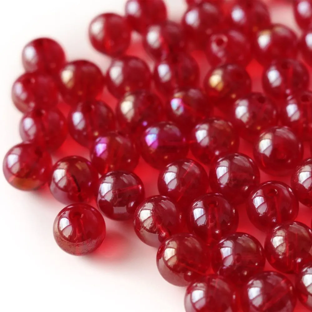 бусина, стекло 10, цвет красный ав, 10 мм