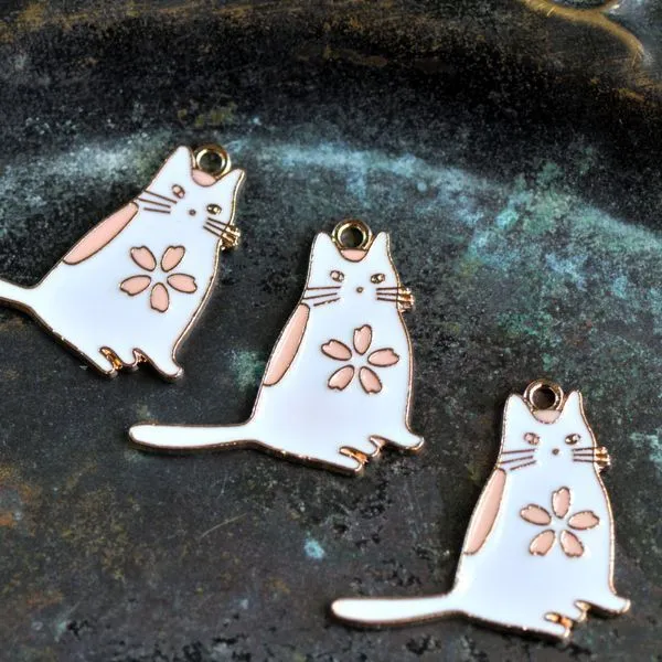 подвеска металлическая "котэ", эмаль, цвет белый, 27x29x1 мм