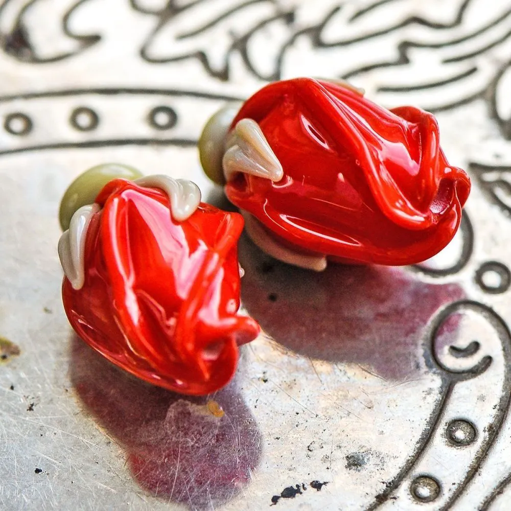 бусина, мурано "розовый бутон", красный, 15-16х10-11 мм