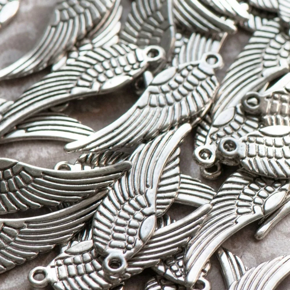 подвеска металлическая "крыло", цвет античное серебро, 30х9.5 мм