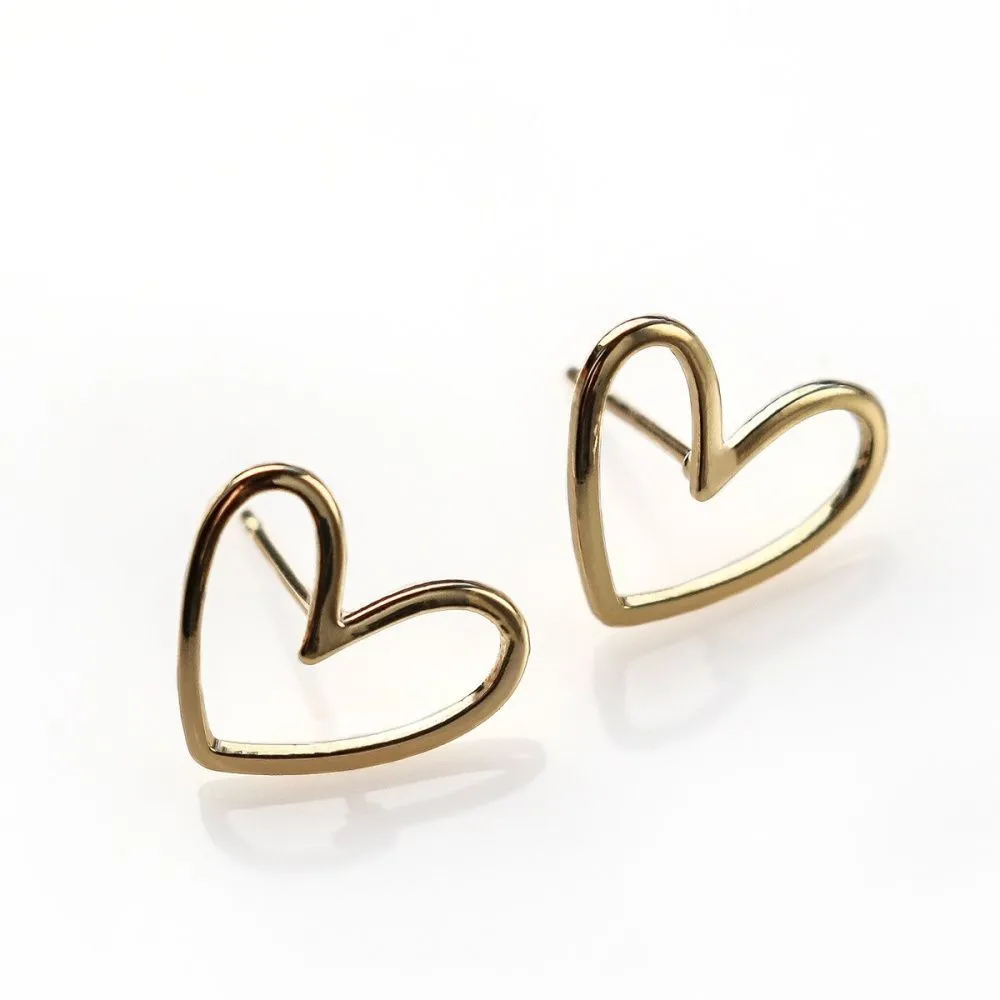 пуссеты "сердце", позолоченные, 13x11 мм