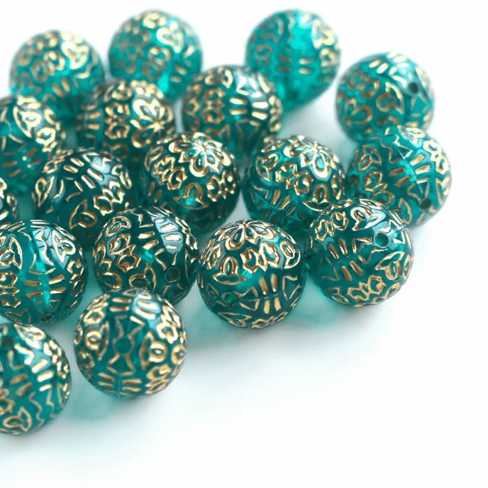 бусина круглая "антик", акрил, цвет сине-зеленый, 14 мм