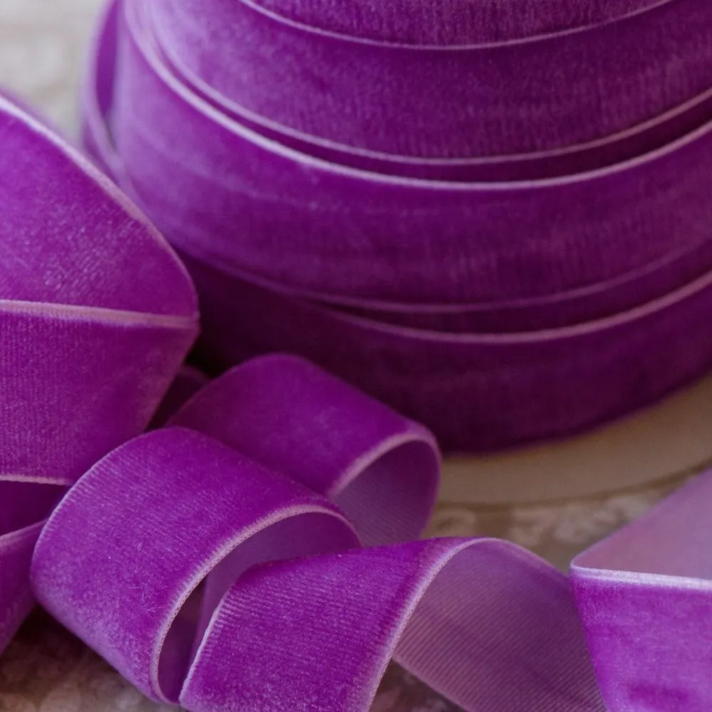 лента, бархат, цвет фиолетовый, ширина 19 мм ленты