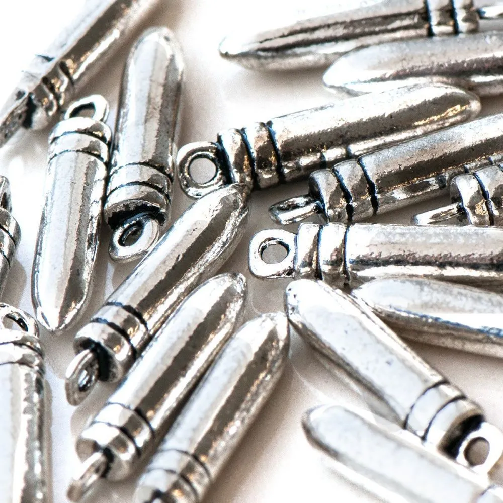 подвеска металлическая "пуля", цвет античное серебро, 24х5.5х5 мм