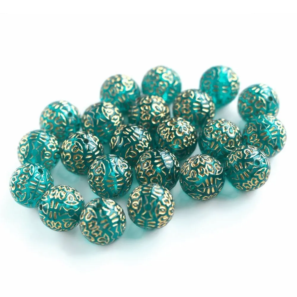 бусина круглая "антик", акрил, цвет сине-зеленый, 14 мм