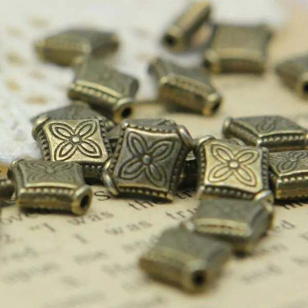 бусина, металл "ромб",  цвет античная бронза, 10х9х3 мм