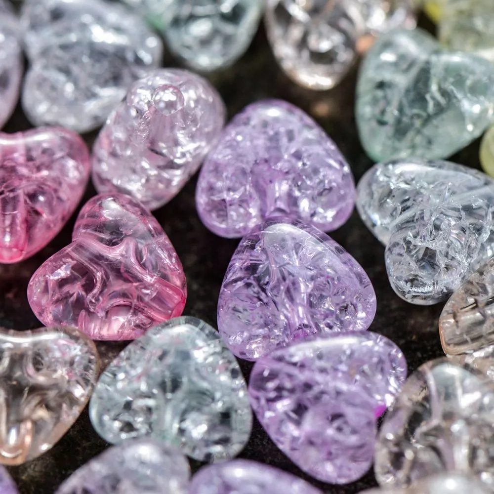 бусина, акрил "кракле-сердечко", цветовой микс пастельный, 10 мм