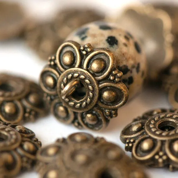 шапочка для бусин "ионик", цвет античная бронза, 14х13х3 мм