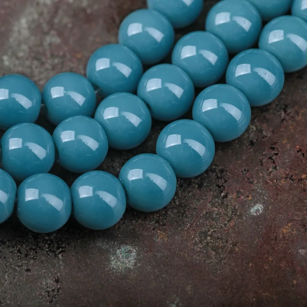 бусина, стекло 8, цвет темно-бирюзовый, 8 мм