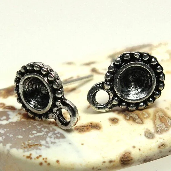 пуссеты "ромашка", цвет античное серебро, 13х8.5 мм