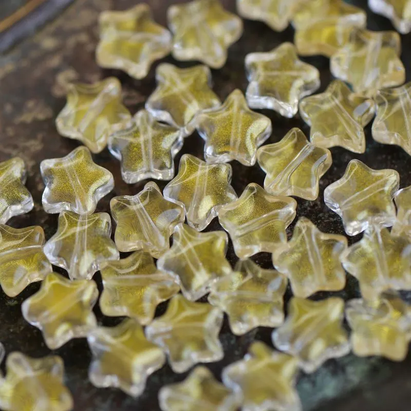 бусина "звездочка", стекло, цвет прозрачный/золотая пудра, 8x8x4 мм