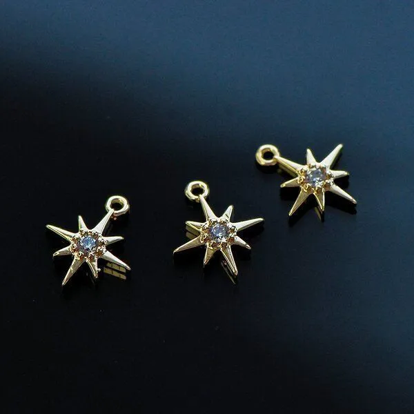 подвеска металл "стар", позолота/циркон, 10.5x8.5x2 мм