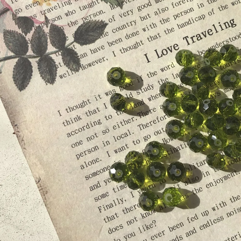 бусина, стекло абакус 8, граненая, цвет оливковый, 8х6 мм