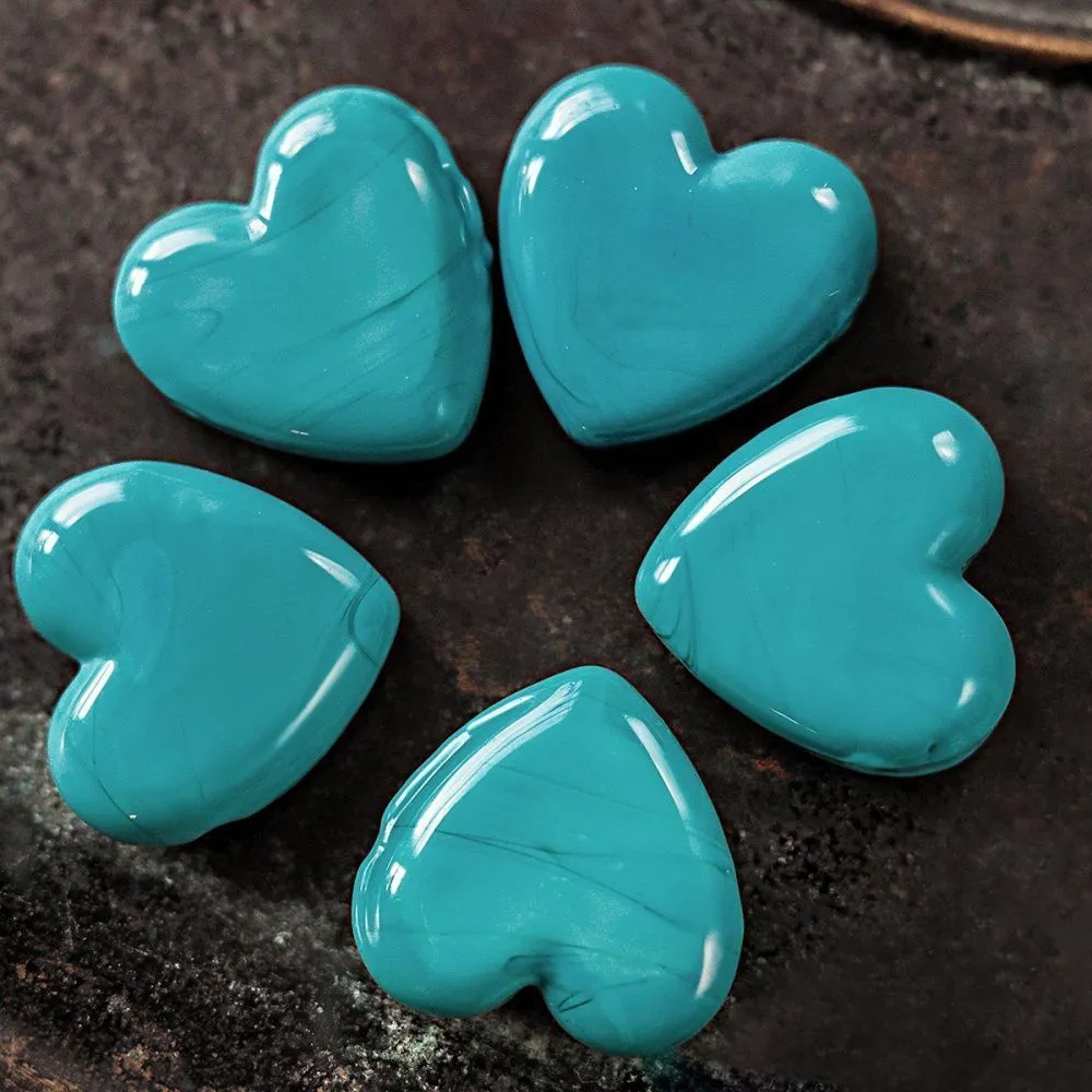 бусина, лэмпворк "сердце", стекло, цвет бирюзовый, 20x20x7 мм