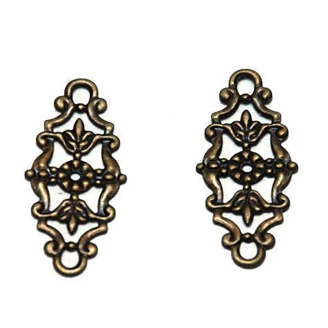 коннектор "филигрань лепесток", цвет античная бронза, 27х12х1 мм