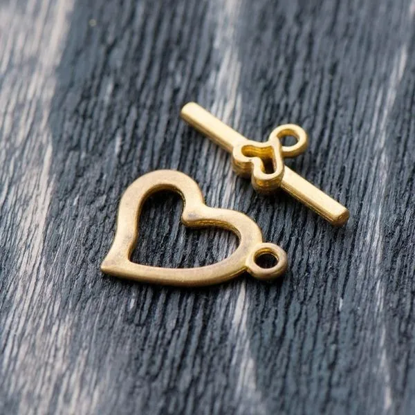 тоггл "сердечко", цвет золото, 15х19 мм - 22х9 мм